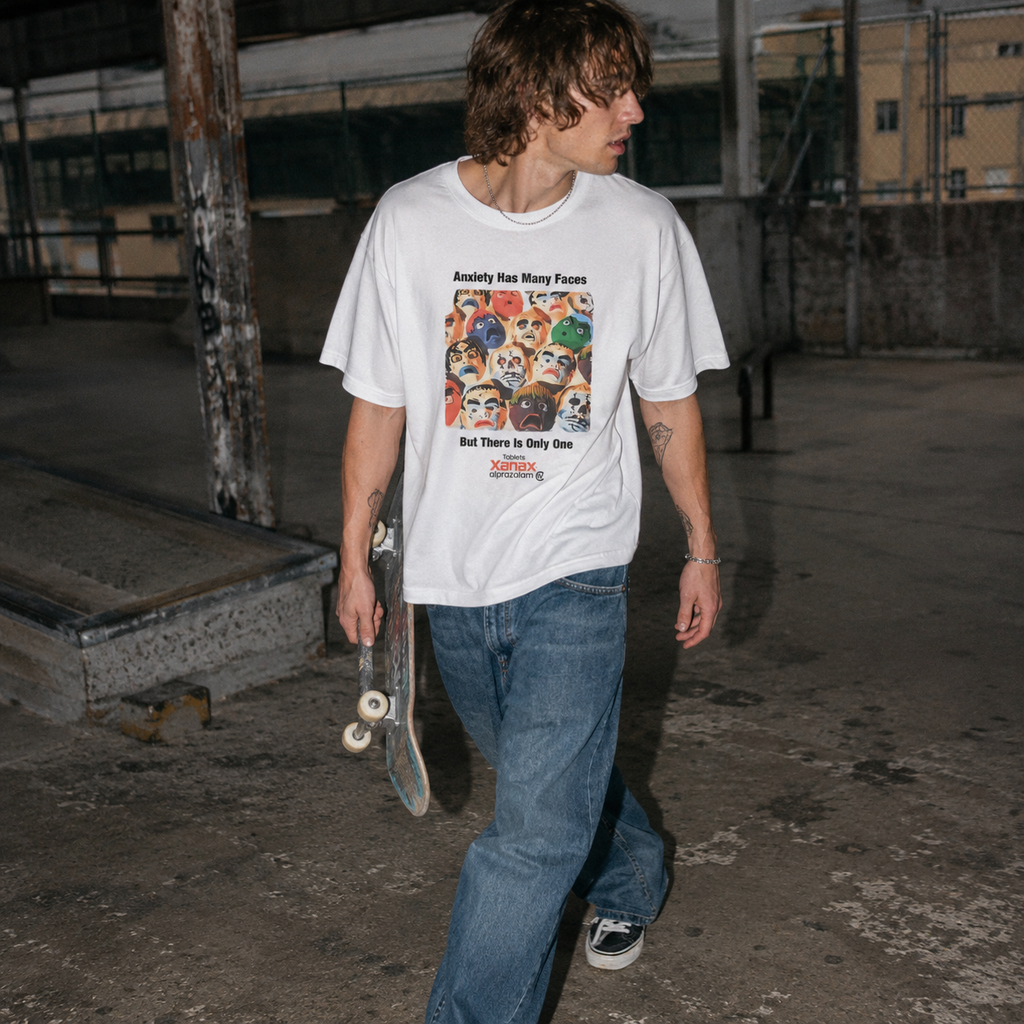 Vintage 1995 Xanax Alprazolam "Anxiety Has Many Faces" T-SHIRT RETRO
