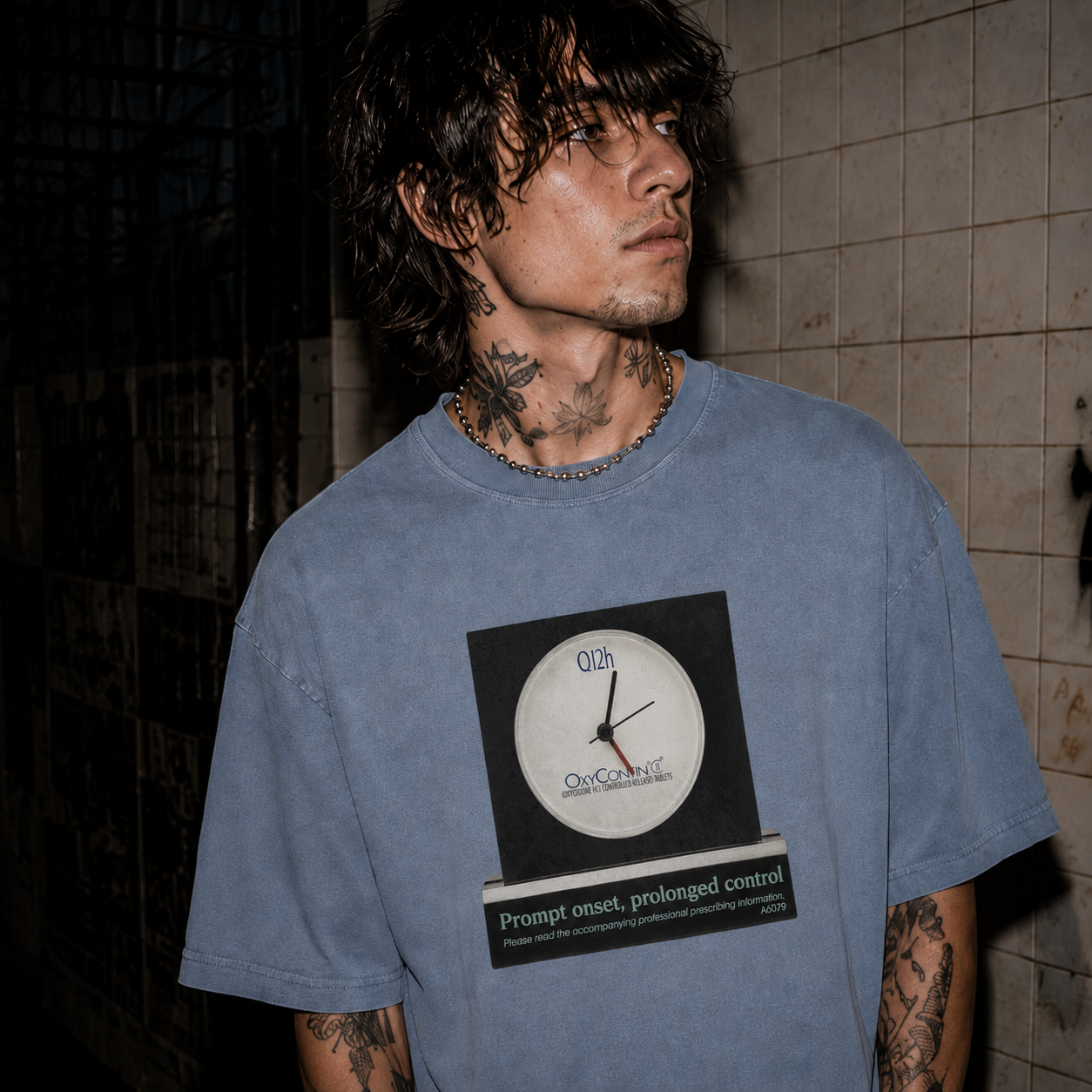 Vintage pharmaceutical merch - "OxyContin-Clock" promotional clock t-shirt