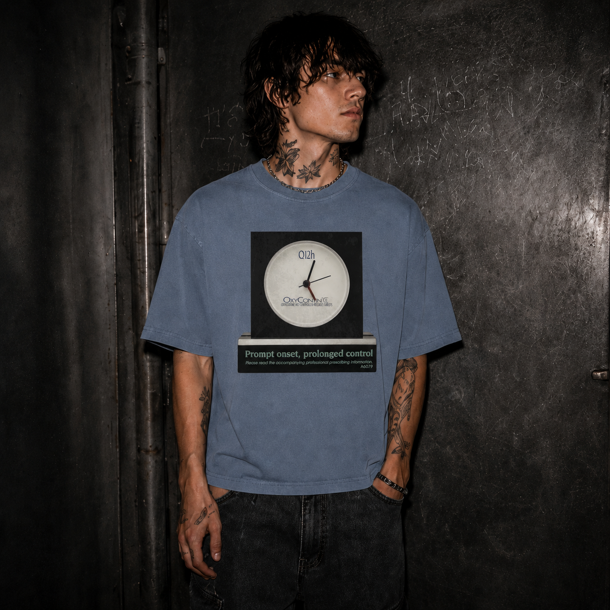Vintage pharmaceutical merch - "OxyContin-Clock" promotional clock t-shirt