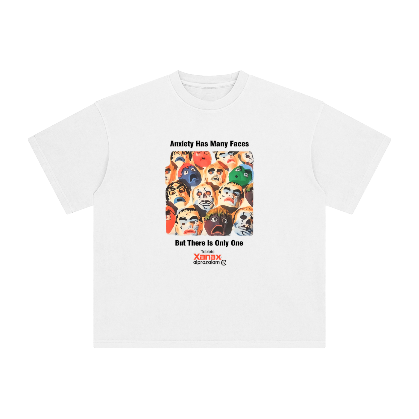 Vintage 1995 Xanax Alprazolam "Anxiety Has Many Faces" T-SHIRT RETRO