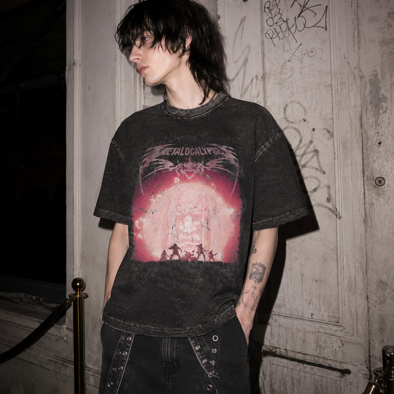 Vintage METALOCALYPSE Waffle Knit Washed Boxy T-Shirt