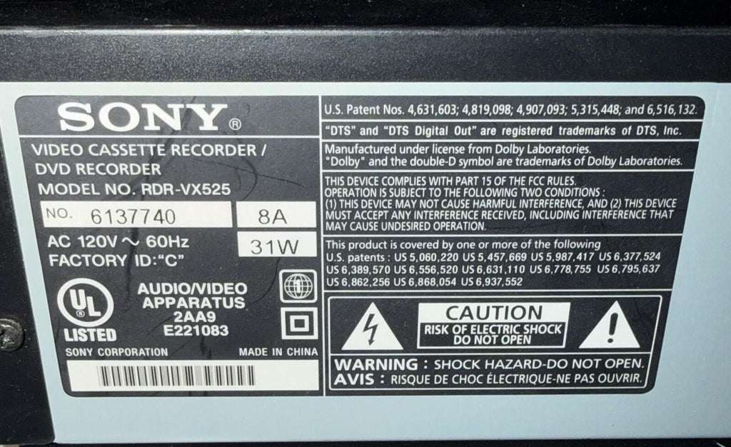 SONY RDR-VX525 DVD/VCR Recorder Player Combo HDMI No Remote Tested Working Read